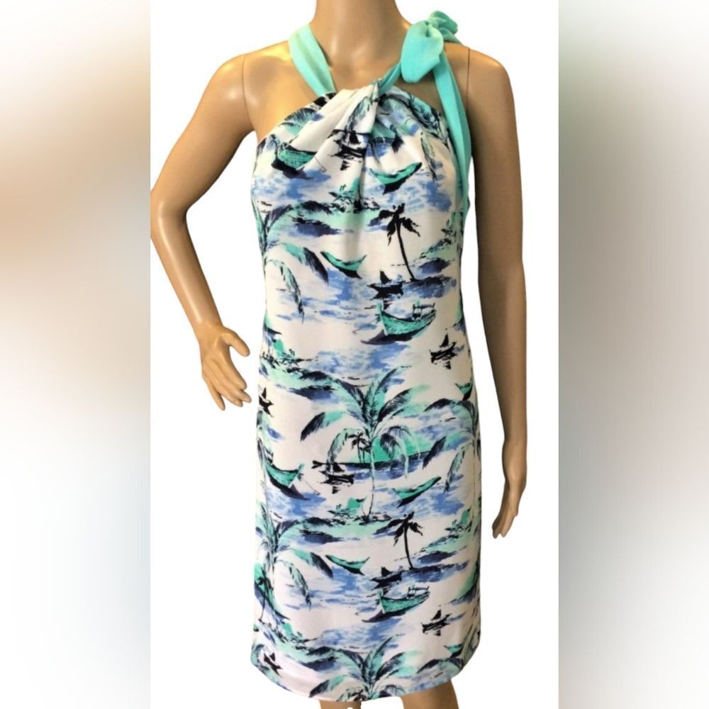 Tommy Bahama Island Bliss Silk Halter Dress in Blue Yonder Size M NWT Beachy